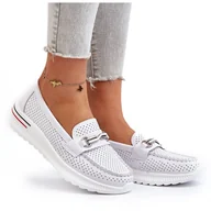 Mokasyny damskie - Vinceza Skórzane Mokasyny Damskie Białe Veridinna - miniaturka - grafika 1