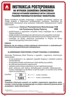 DB018 INSTRUKCJA POSTĘPOWANIA NA WYPADEK ZAGROŻENIA CHEMICZNEGO, PN - PŁYTA PCV 1MM; (245X350MM) - Instrukcje stanowiskowe BHP - miniaturka - grafika 1