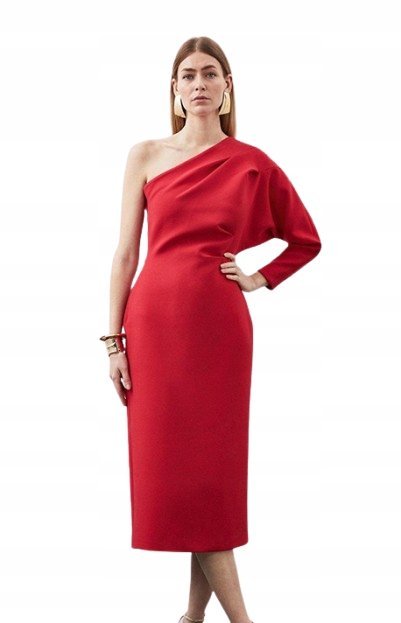 KAREN MILLEN CZERWONA SUKIENKA MIDI KOKTAJLOWA PROSTA 36 B1C