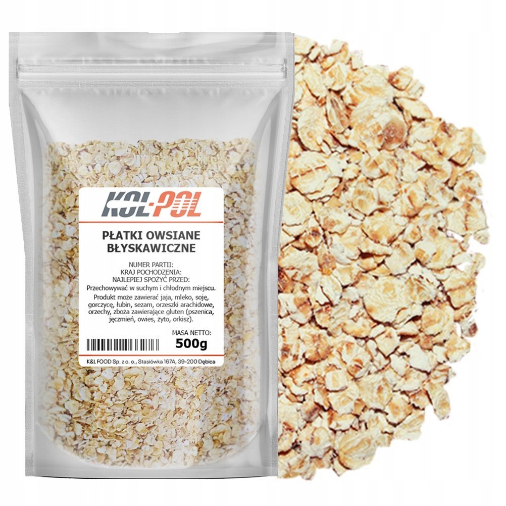 PŁATKI OWSIANE BŁYSKAWICZNE 500g Naturalne zdrowe śniadanie jakość Kol-Pol