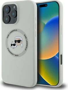 Karl Lagerfeld Etui Hard Case Silicone Karl & Choupette Heads Ring MagSafe do iPhone 16 Pro Max, beżowe - Etui i futerały do telefonów - miniaturka - grafika 1