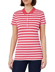 Tommy Hilfiger Damska koszulka polo z krótkim rękawem, wąska koszulka polo w paski, Pink Splendor/biały, XS - Koszulki i topy damskie - miniaturka - grafika 1