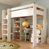 Łóżka dla dzieci i młodzieży - Łóżko piętrowe 90 x 200 cm z biurkiem, 3 szufladami i półkami do przechowywania - Sosna + Płyta wiórowa - Białe (bez materaca) - miniaturka - grafika 1