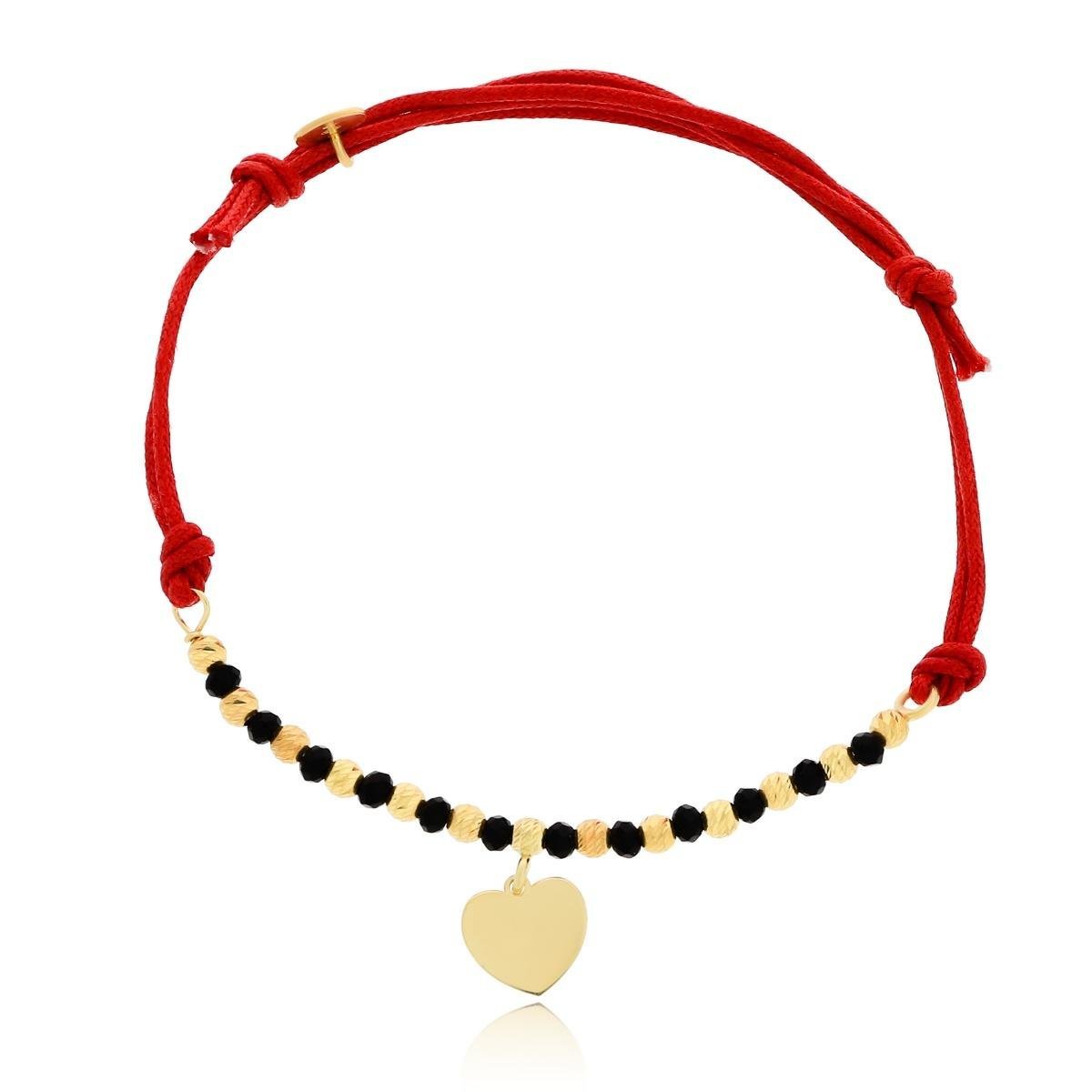 Bransoletka czerwony sznurek pełne serce, kulki srebro pozłacane pr. 925