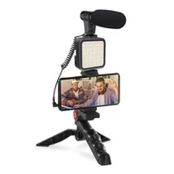 Akcesoria do oświetlenia - Vlogging set 4in1 - microphone, LED lamp, tripod, phone holder - miniaturka - grafika 1