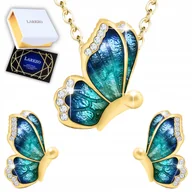 Kolczyki - Zestaw Złoty Naszyjnik Motyl i Złote Kolczyki Wkrętki Motyle 14K SREBRO 925 - miniaturka - grafika 1