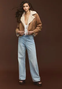 Stradivarius Kurtka ramoneska dwustronna ze sztucznego zamszu Jasny wielbłądzi XS - Kurtki damskie - miniaturka - grafika 1