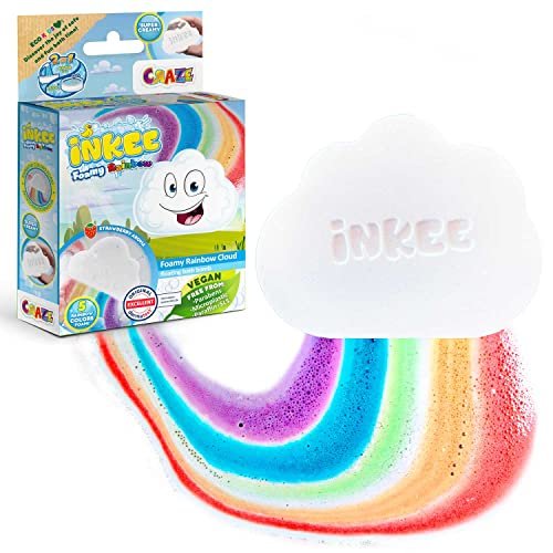 INKEE Foamy Cloud – tęczowa kula do kąpieli dla dzieci, piłka do kąpieli dla dzieci, pianka do kąpieli, zapach truskawkowy, bardzo kremowa