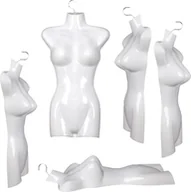 Manekiny wystawowe - zestaw 5 kobiecych torsów - 66 cm plastikowy kobiecy tors - górna część ciała z tworzywa sztucznego w kolorze białym - popiersie manekina - pół plastikowego kobiecego ciała - figurka manekina - manekin wystawowy z haczykami - miniaturka - grafika 1