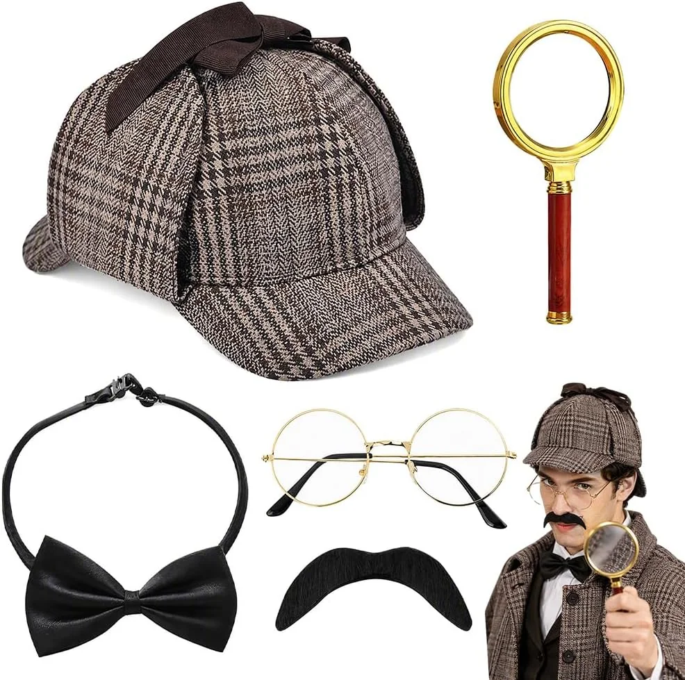 DETEKTYWISTYCZNY ZESTAW 5 ELEMENTÓW COSPLAY RETRO IMPREZA STYL