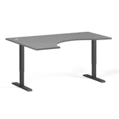 Stoły i stoliki do biura - Stół z regulacją wysokości, 1 silnik, 745 - 1235 mm, ergonomiczny L/P, blat 1600 x 1200 mm, podstawa czarna, grafitowy - miniaturka - grafika 1