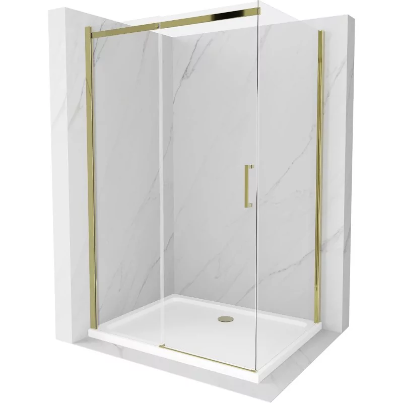 Mexen Omega kabina prysznicowa rozsuwana 100x70 cm, transparent, złota + brodzik Flat