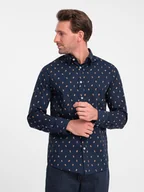 Koszule męskie - Bawełniana koszula męska we wzory SLIM FIT - atramentowa V3 OM-SHCS-0151 - Ombre Clothing - miniaturka - grafika 1