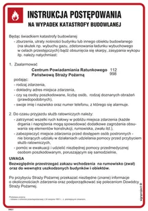 DB021 INSTRUKCJA POSTĘPOWANIA NA WYPADEK KATASTROFY BUDOWLANEJ, PN - PŁYTA PCV 1MM; (245X350MM) - Instrukcje stanowiskowe BHP - miniaturka - grafika 1
