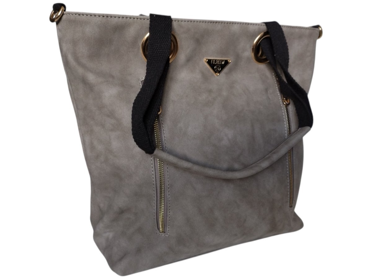 Torebka Damska Shopper Z Przegrodą Duża Szara Torba Na Ramię, Miejski Styl