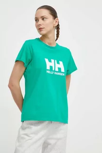 Koszulki sportowe damskie - Helly Hansen t-shirt bawełniany damski kolor zielony - grafika 1