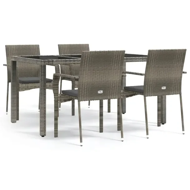 Zestaw mebli ogrodowych 4 krzesła i stół szary, rattan PE, 150x90x75 cm