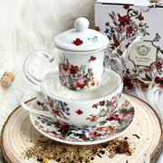 Serwisy do kawy i herbaty - Duo Gift Filiżanka z dzbankiem szklanym / Tea for One VINTAGE FLOWERS WHITE DUG_2853 - miniaturka - grafika 1