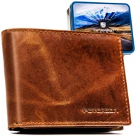 Portfele - Portfel męski ze skóry naturalnej elegancki skórzany klasyczny prezent Peterson brązowy - miniaturka - grafika 1