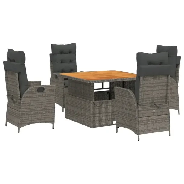 Zestaw mebli ogrodowych szary, rattan PE, stół 110x110 cm, fotele 57x61x9