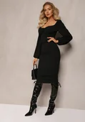 Sukienki - Czarna Dopasowana Sukienka z Szerokimi Rękawami i Ściągaczami Vercjoza - miniaturka - grafika 1