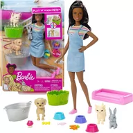 Lalki dla dziewczynek - Mattel Lalka Kąpiel zwierzątek + Zestaw Brunetka - miniaturka - grafika 1