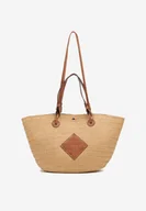 Torebki damskie - Ciemnobeżowa Torebka w Stylu Boho z Plecionki Galofina - miniaturka - grafika 1