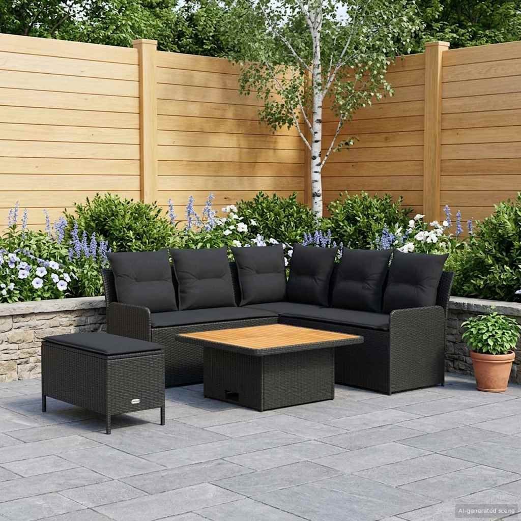 vidaXL Zestawy mebli z poduszką 5 pcs Czarny Rattan PE
