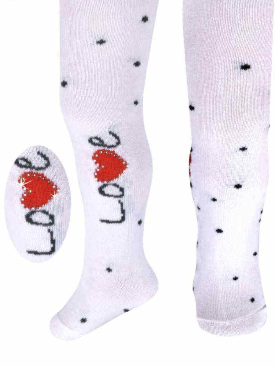 Dziewczęce rajstopy bawełniane dziewczęce, białe, Love Milusie