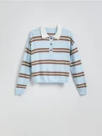 Swetry damskie - Reserved - Sweter polo w paski - jasnoniebieski - miniaturka - grafika 1