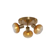 Lampy sufitowe - QAZQA Nowoczesny sufitowy reflektor złoty z bursztynowym szkłem, okrągły, 3-punktowy - Teddy - miniaturka - grafika 1