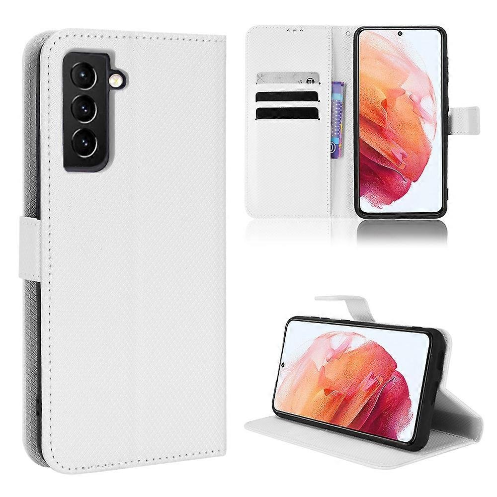 Kompatybilny z Samsung Galaxy S21 5G Portfel Diamentowy wzór Pu Skórzany pokrowiec z magnetycznym zamknięciem Miejsca na karty Biały