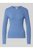 Swetry damskie - Sweter z dzianiny ze ściegiem warkoczowym i wyhaftowanym logo - Gant - miniaturka - grafika 1