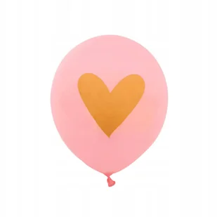 BALONY RÓŻOWE ZE ZŁOTYM SERCEM 5 SZTUK URODZINY ROCZEK DEKORACJA - Baby shower i roczek - miniaturka - grafika 1