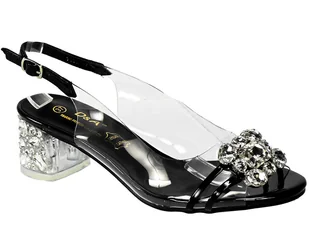 Czarne Sandały S.Barski Eleganckie Buty na Obcasie 1102 - S.BARSKI - Sandały damskie - miniaturka - grafika 1