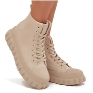 Trampki damskie - Ocieplane Trampki Damskie Na Platformie Z Eko Skóry Big Star SS274535 Beżowe-40 - miniaturka - grafika 1