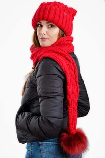 Czapka w Warkocze z Wywijanym Mankietem - Czerwona - Czapki damskie - miniaturka - grafika 1