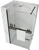 Ścianki i drzwi prysznicowe - Rea Ścianka prysznicowa Rea Aero Czarny Mat 80 z półką i wieszakiem EVO - miniaturka - grafika 1