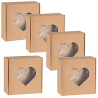 Zestawy upominkowe - Kwadratowe pudełko fasonowe z okienkiem serce, pudełko prezentowe 20x20x5cm x5 - miniaturka - grafika 1