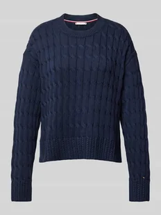 Sweter z dzianiny z czystej bawełny z okrągłym dekoltem - Swetry damskie - miniaturka - grafika 1