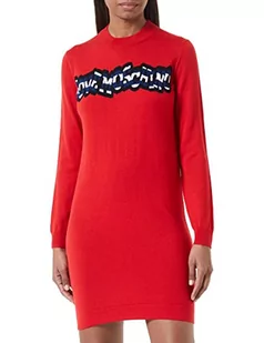 Love Moschino Damska sukienka z paskiem, żakardowa, Intarsia On The Front, czerwony, 48 - Sukienki - miniaturka - grafika 1