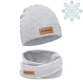 Czapki dla dzieci - Czapka Dziecięca, Zimowa+Komin Z Naszywką Zimowa Czapka+Komin - Bombelek- Szary Melanż R.4 - miniaturka - grafika 1