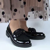 Półbuty damskie - S.Barski HY318 damskie półbuty mokasyny czarne lakierki - miniaturka - grafika 1