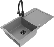 Zlewozmywaki z baterią - Mexen Leo zlewozmywak granitowy 1-komorowy z ociekaczem i baterią kuchenną Elia, szary - 6501-71-670101-70-B - miniaturka - grafika 1