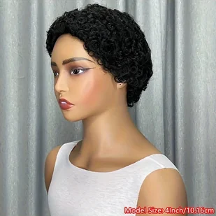 TEMU Peruka w Stylu Brazylijskiego Piksie Czarne 1B dla Kobiet - 100% Ludzkie Włosy, Kręcone Afro, Bezklejowa Pełna Maszynowo Wykonana, Elegancka - Pozostałe akcesoria fryzjerskie - miniaturka - grafika 1