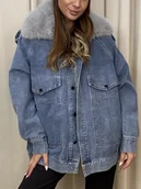 Kurtki damskie - Jeansowa ocieplana kurtka - miniaturka - grafika 1