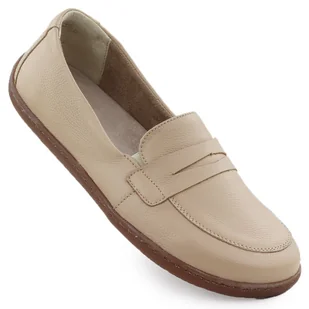 Skórzane pólbuty damskie mokasyny barefoot ekri Helios 433 - Półbuty damskie - miniaturka - grafika 1