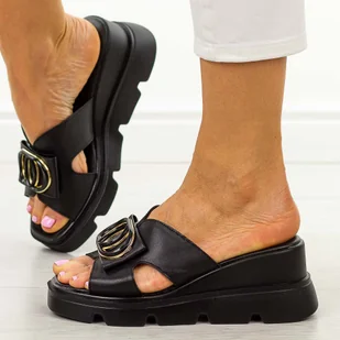 Czarne klapki damskie na koturnie Vinceza 58464 - Klapki i japonki damskie - miniaturka - grafika 1