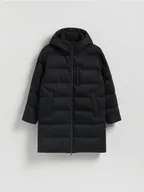 Kurtki męskie - Reserved - Pikowany płaszcz z kapturem - czarny - miniaturka - grafika 1