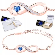 Bransoletki - Różowa Bransoletka Love z Niebieskim Kryształem Nieskończonością SREBRO 925 - miniaturka - grafika 1
